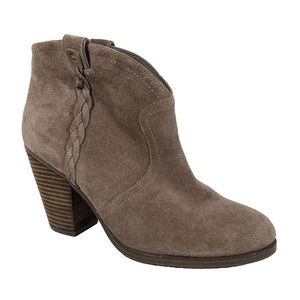 Vince Camuto Hudson Taupe Suede Braid Trim Booties